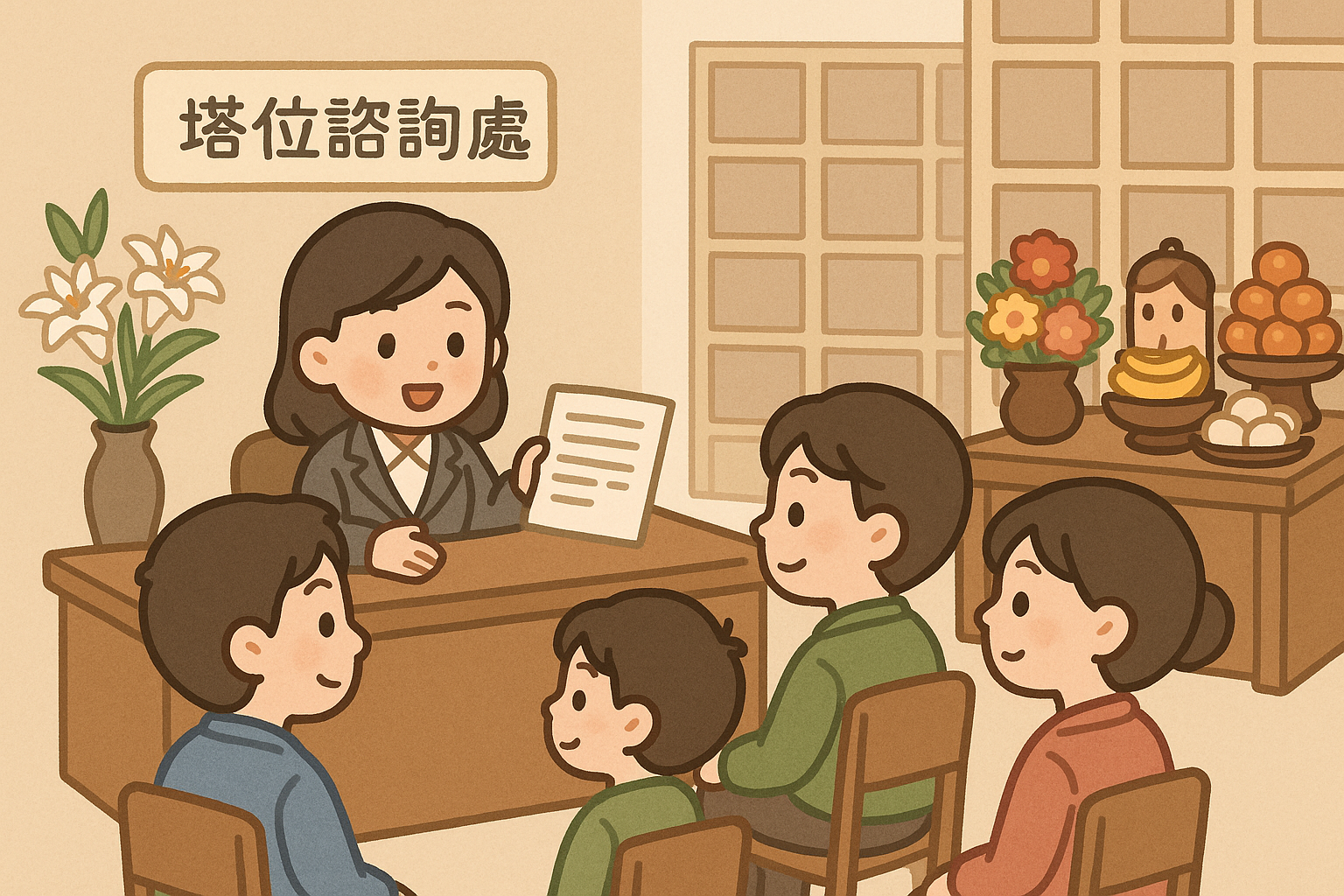 家族成員於塔位諮詢處討論