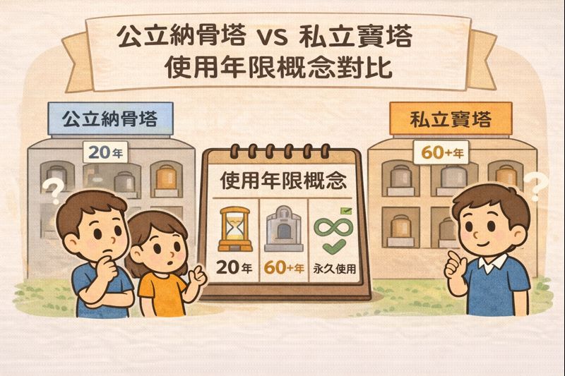 公立與私立塔位使用年限概念對比